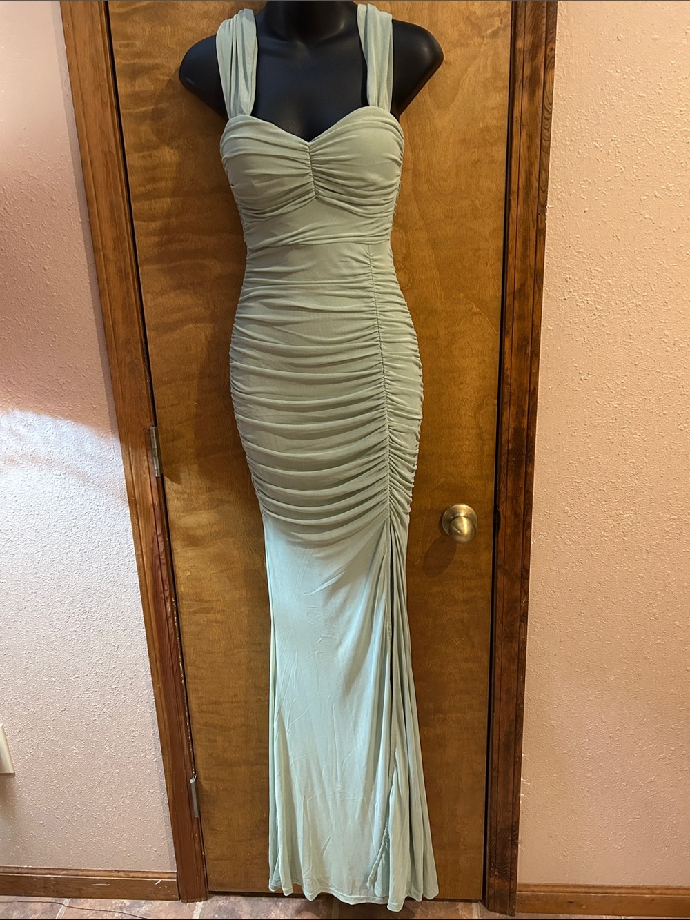 Windsor Sage Green Ruched Evening Gown